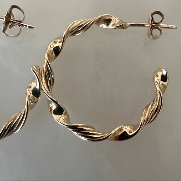 14k Solid Gold Twist Hoop Earrings - Picture 7 of 12
